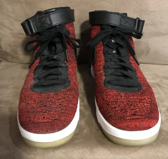 Nike Flyknit Air Force 1 Mid University Red Running Shoes Sneake thumbnail