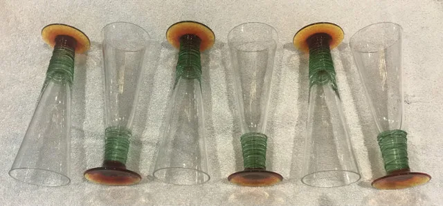 Tall drinking glasses with green on bottom set of 6 thumbnail