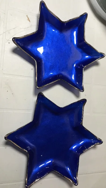 Blue Star of David Shaped decorative serving plates 2 pc thumbnail