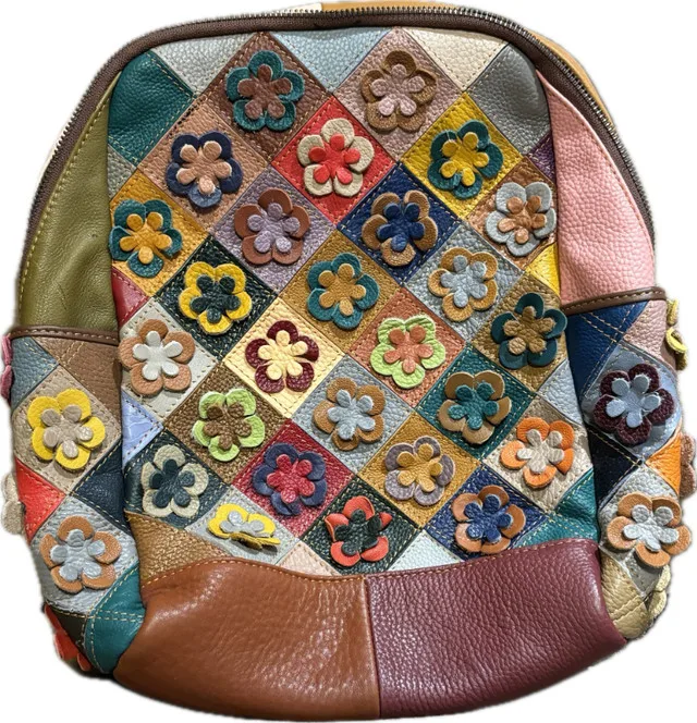 Vera Pelle Multicolour Flowers Leather Backpack thumbnail