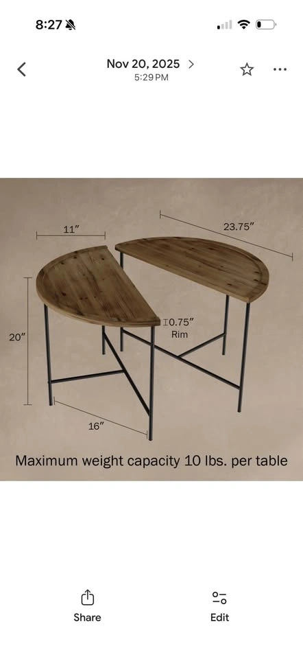 Half-Moon Side Table Set - Solid Wood Top, Black Metal Legs - photo 3