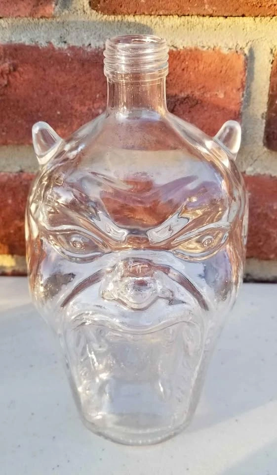 3 Empty Glass Bottles - Devil Head, Skull, Small Skull