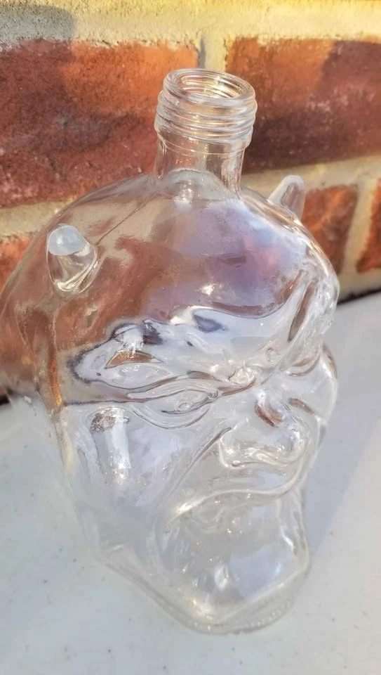3 Empty Glass Bottles - Devil Head, Skull, Small Skull - photo 2