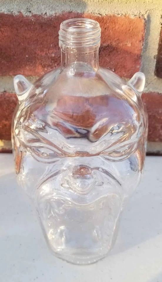 3 Empty Glass Bottles - Devil Head, Skull, Small Skull - photo 4