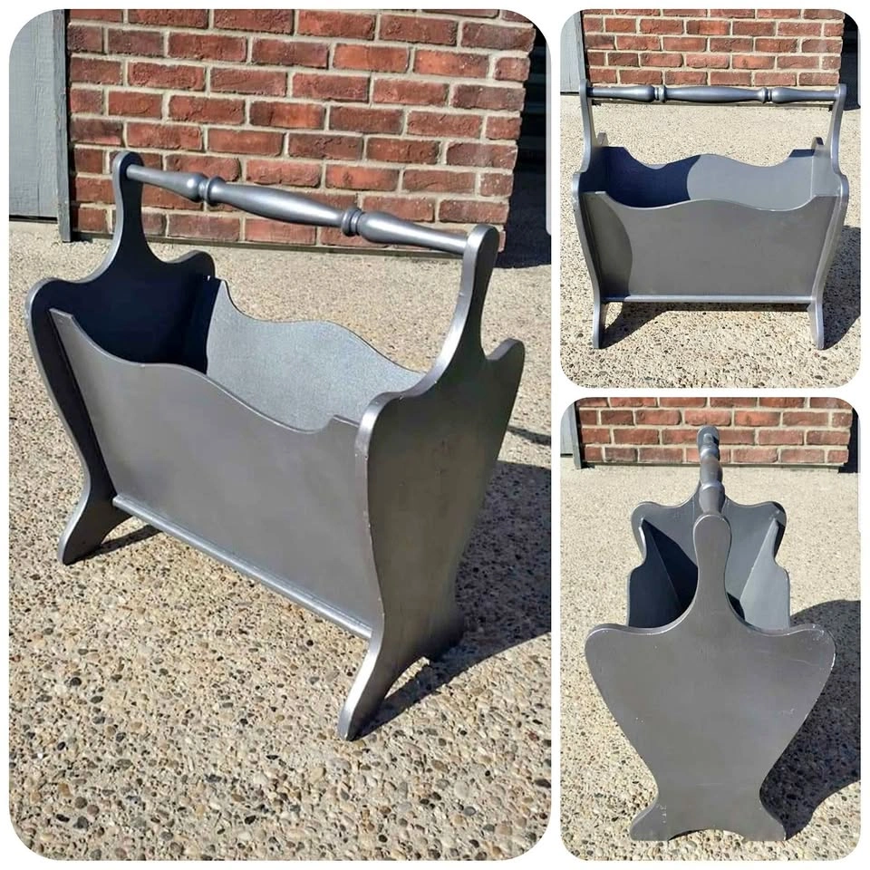 GREY WOODEN MAGAZINE RACK!!