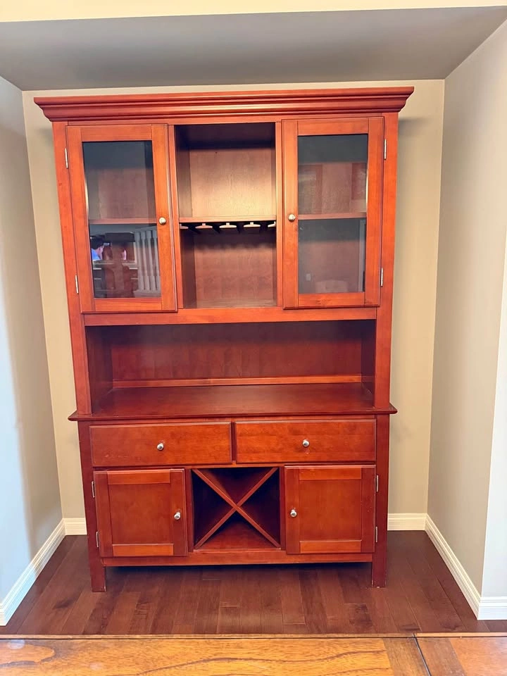 Buffet Hutch with glass doors, drawers and wine rack