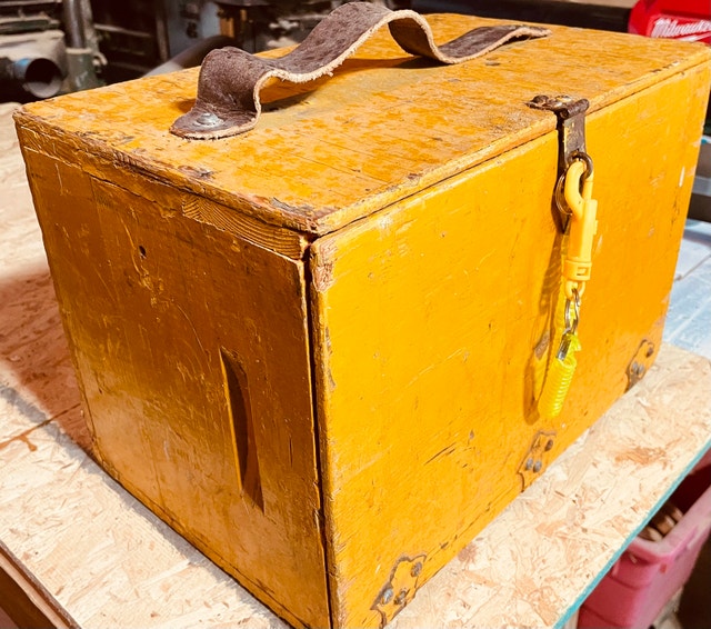 Vintage Wooden Fishing Tackle Box and Gear