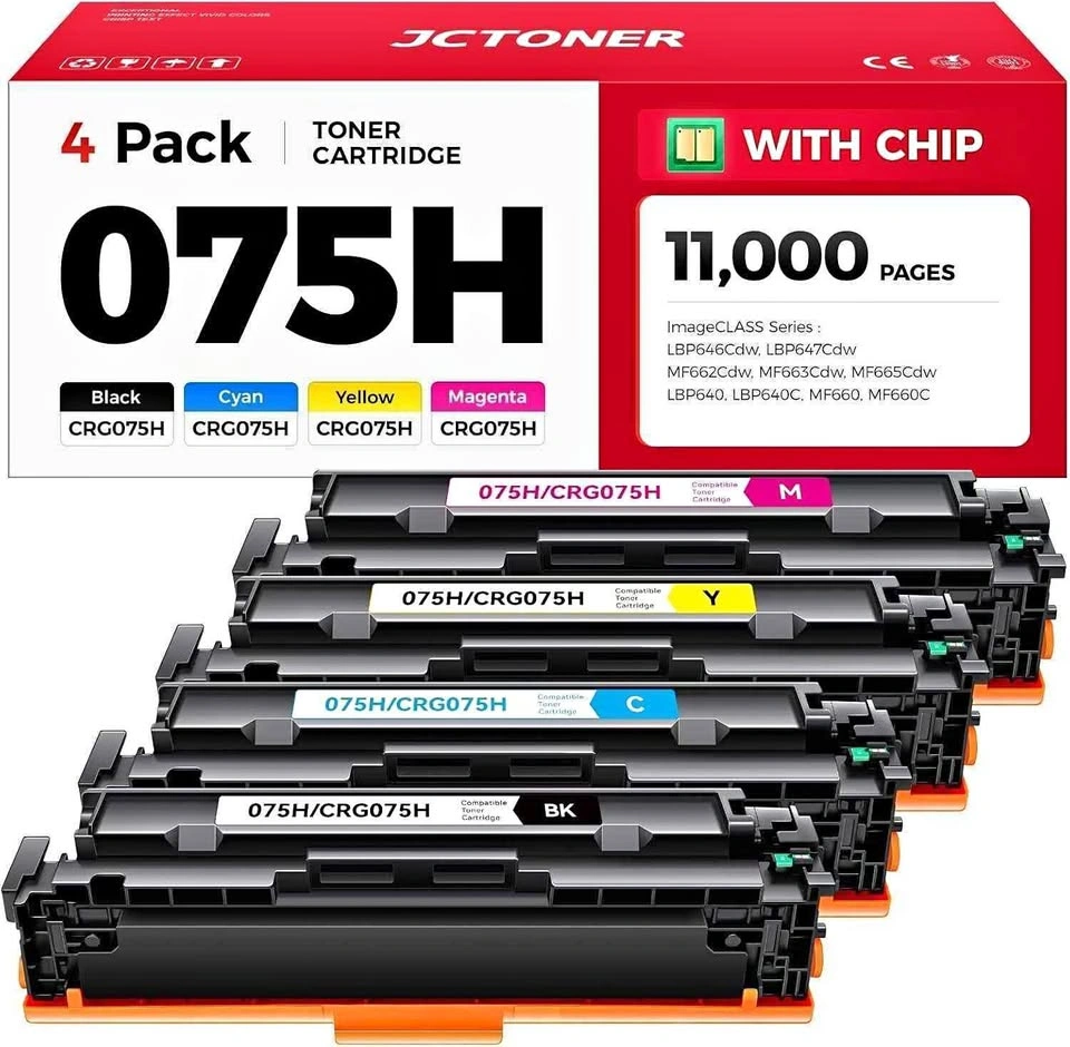 075H High-Yield Toner 4-Pack (Black Inkless) - Cyan, Yellow, Mag