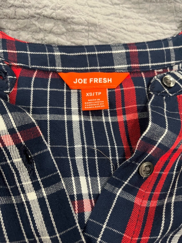 Joe Fresh Red Navy Plaid Long Sleeve Midi Dress XS - photo 2