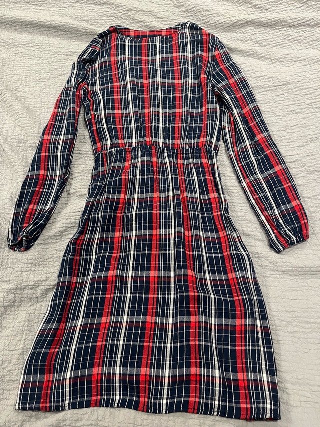 Joe Fresh Red Navy Plaid Long Sleeve Midi Dress XS - photo 3