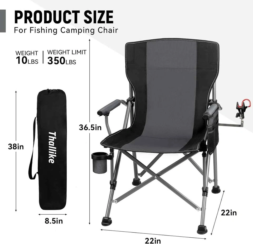Thallike Heavy Duty Folding Fishing Chair w/ 360° Rod Holder (Gr - photo 3