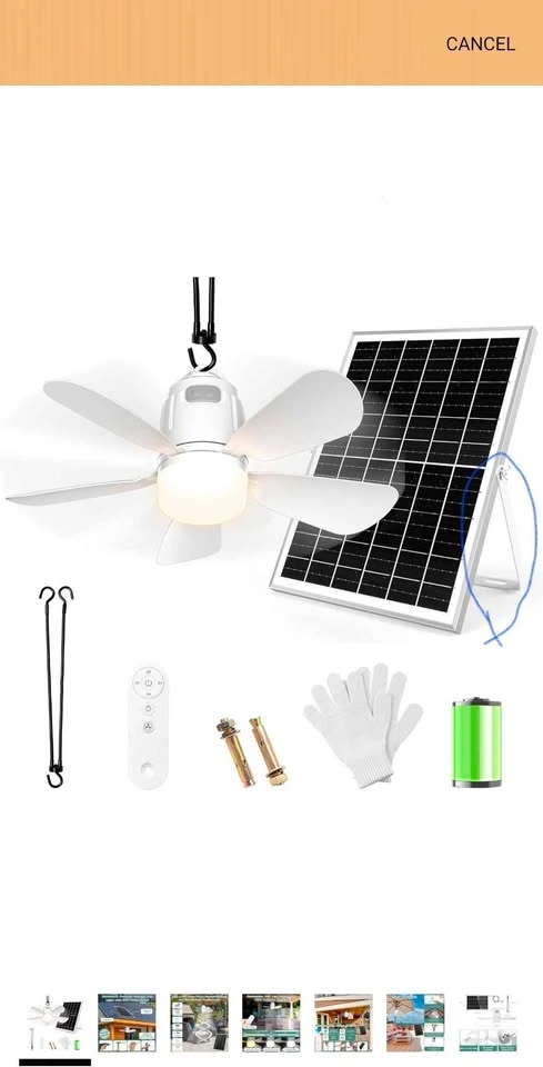 Open Box Solar Ceiling Fan with LED Light & Remote - photo 4