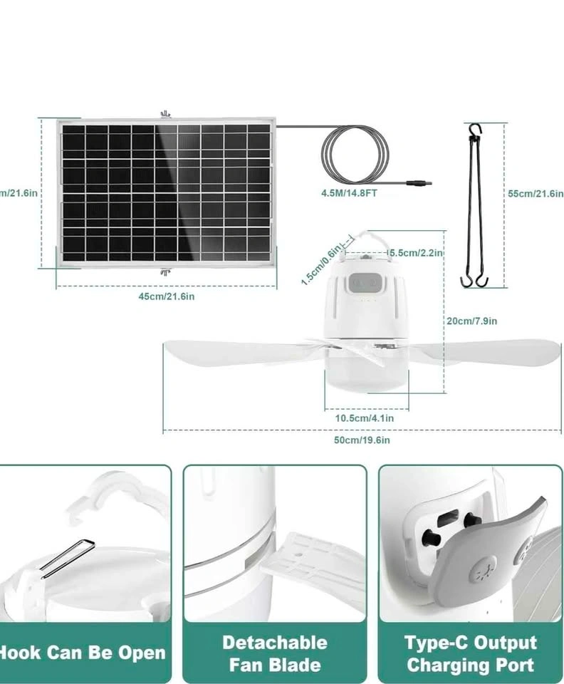 Open Box Solar Ceiling Fan with LED Light & Remote - photo 5