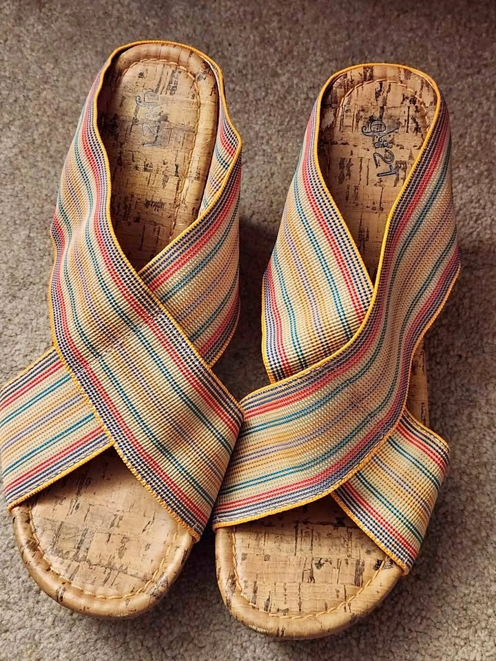 g21 Multicolor Striped Cork Wedge Sandals Size 9