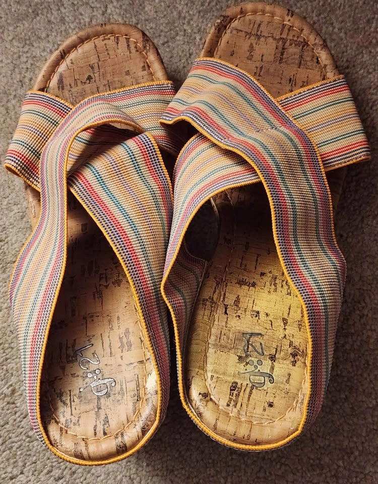 g21 Multicolor Striped Cork Wedge Sandals Size 9 - photo 2