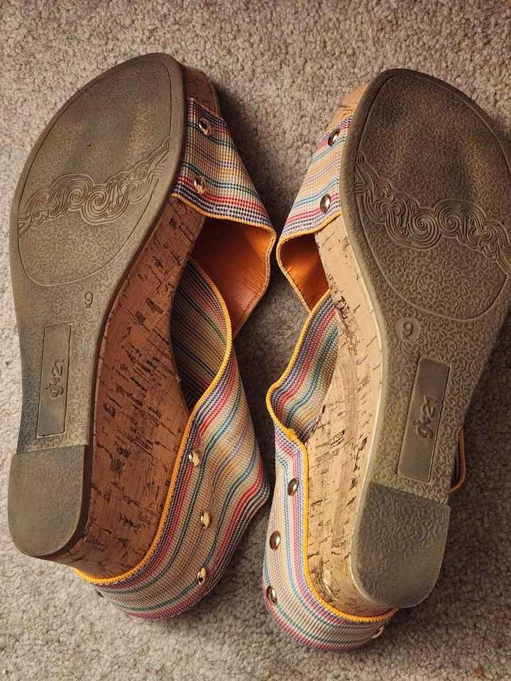 g21 Multicolor Striped Cork Wedge Sandals Size 9 - photo 5