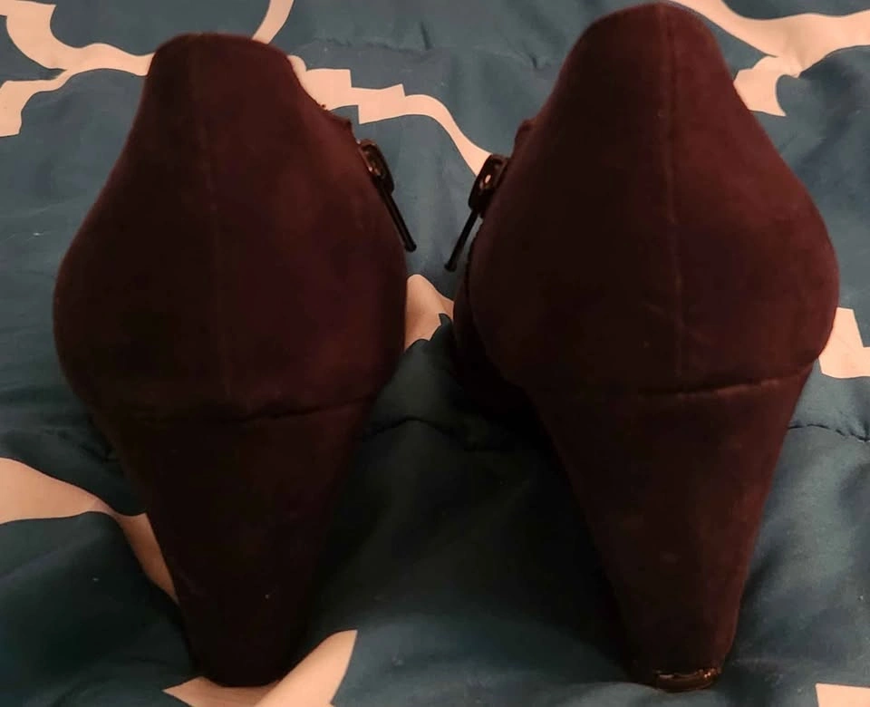 George Black Suede Peep Toe Wedge Booties Size 10 - photo 2