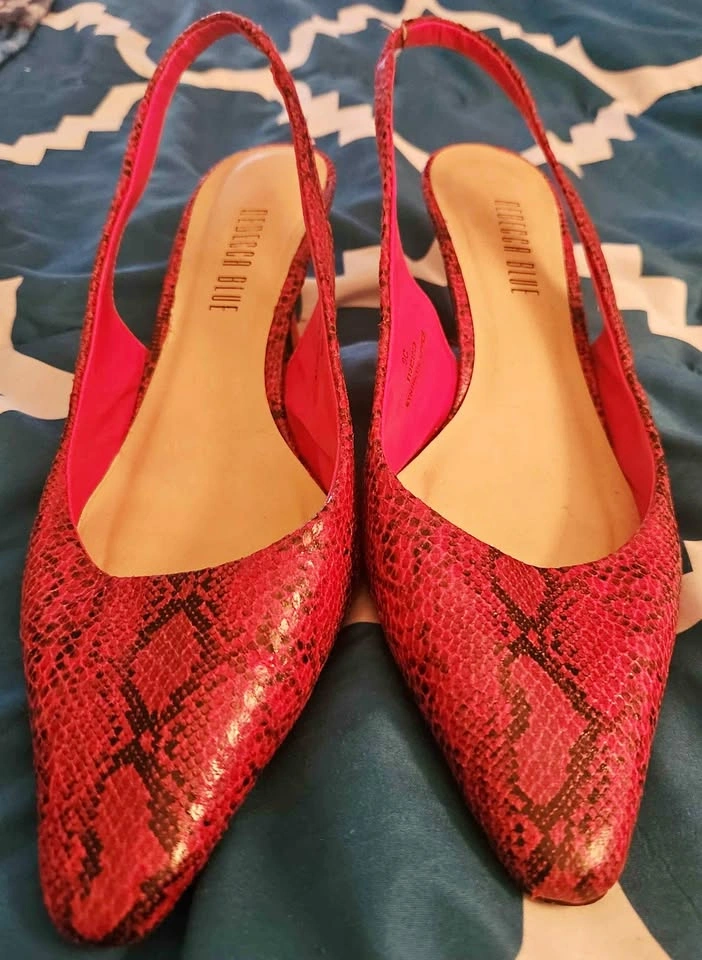 Rebecca Blue Pink Snakeskin Slingback Heels