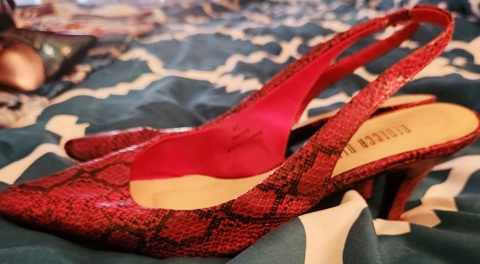 Rebecca Blue Pink Snakeskin Slingback Heels - photo 3