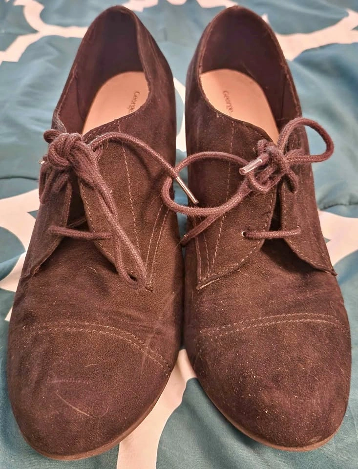 George Black Suede Wedge Lace Up Shoes Size 9