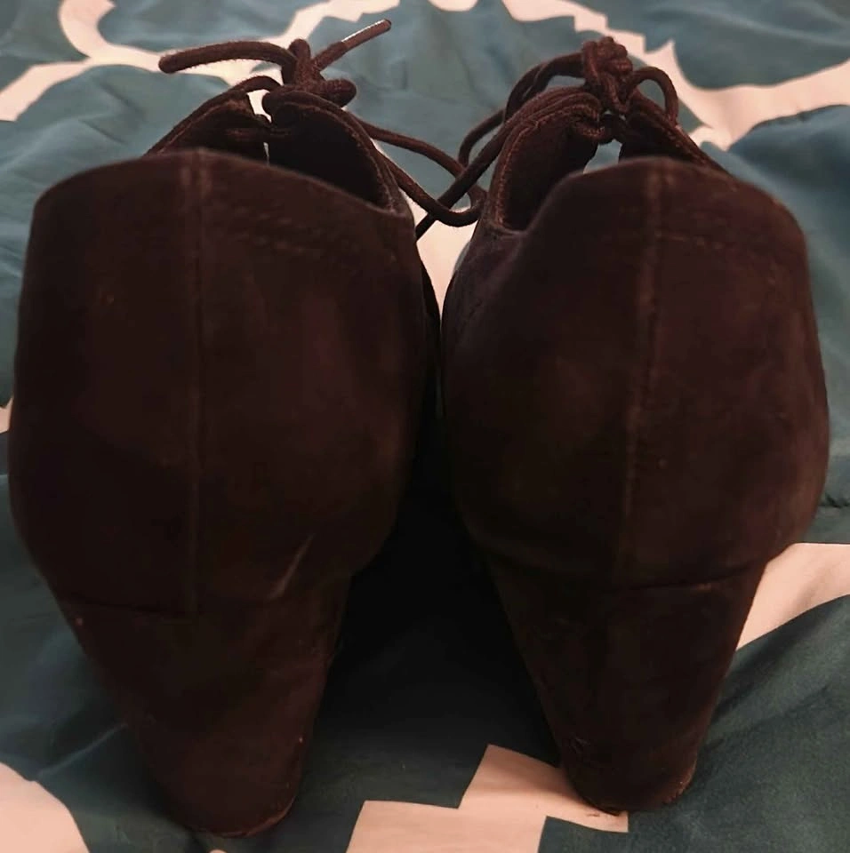 George Black Suede Wedge Lace Up Shoes Size 9 - photo 2