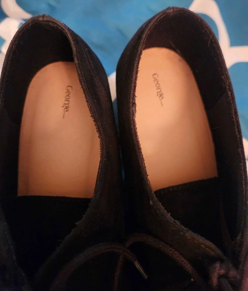 George Black Suede Wedge Lace Up Shoes Size 9 - photo 4