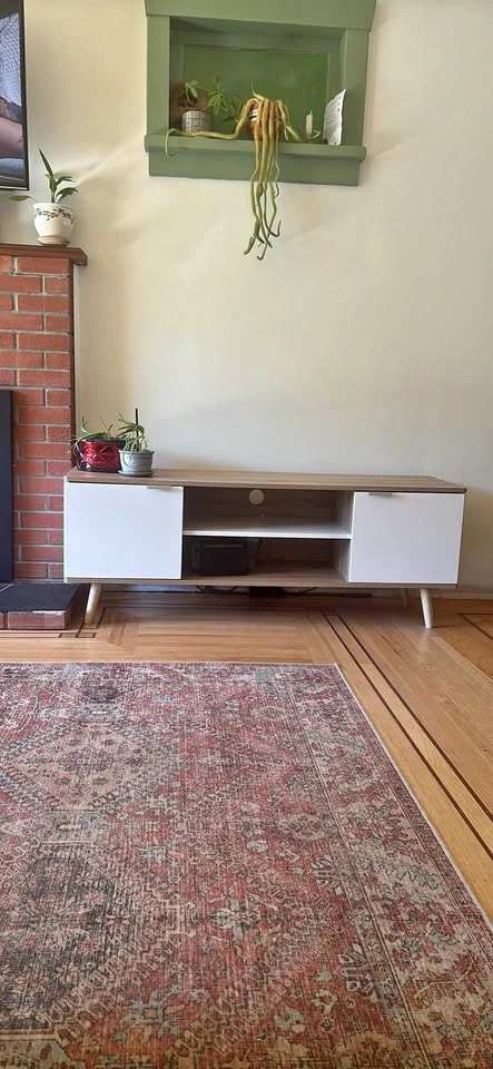 Mid-Century Modern TV Stand with White Doors