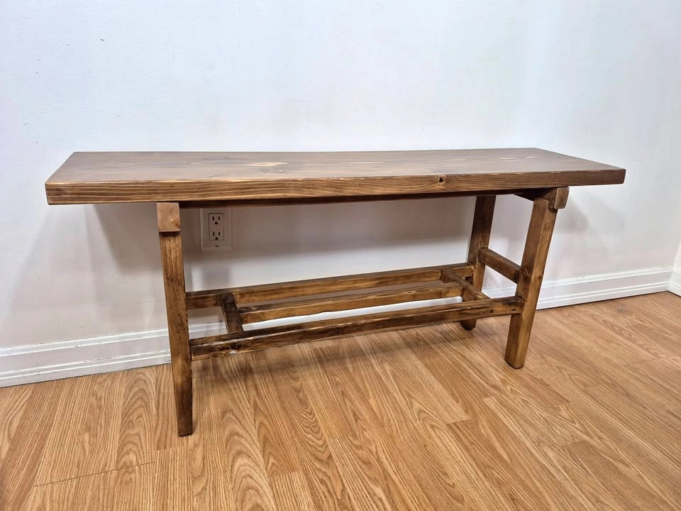 50" Entryway Bench with Shoe Shelf - Solid Wood, Rustic
