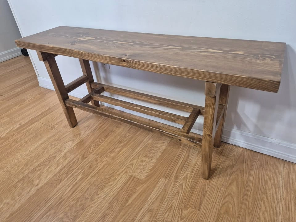 50" Entryway Bench with Shoe Shelf - Solid Wood, Rustic - photo 3