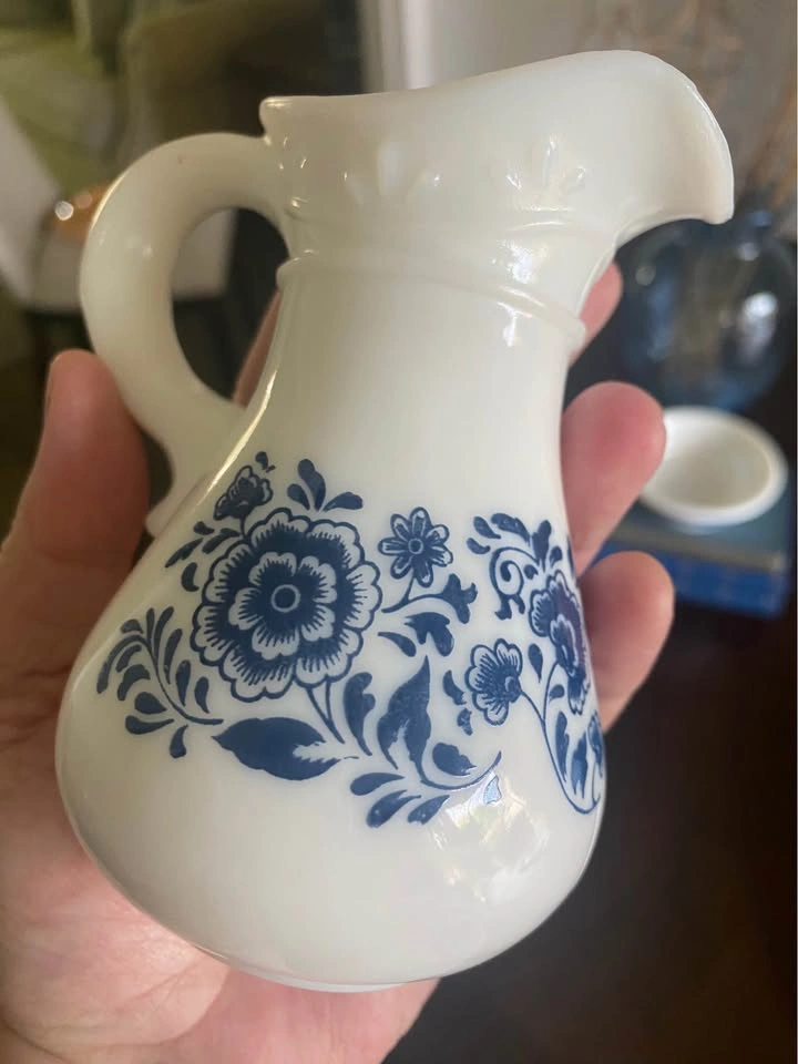 Vintage Avon 1970s Milk Glass & Blue Flowers Cruet & Bowl - photo 2