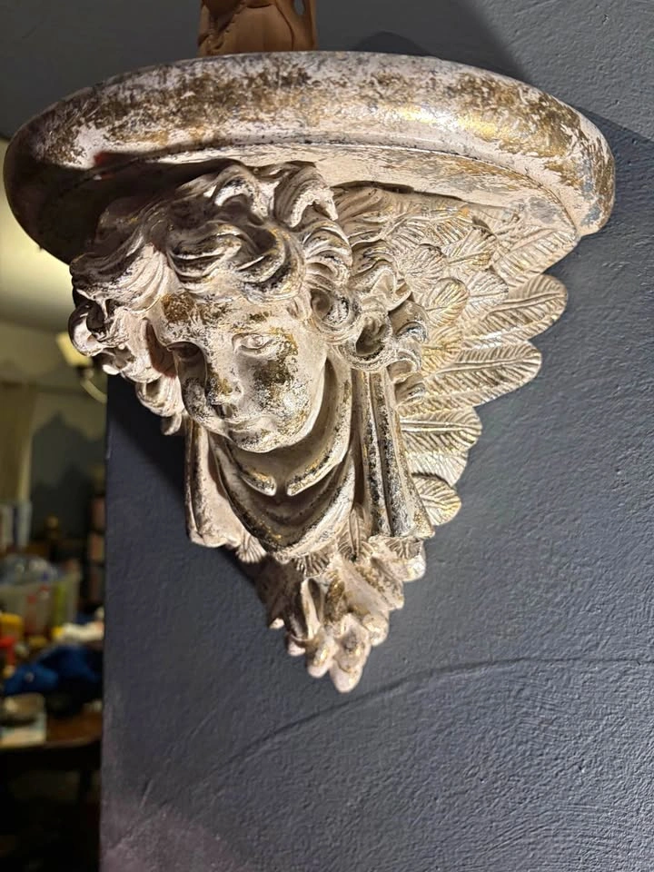 Distressed Gold Cherub Wall Shelf