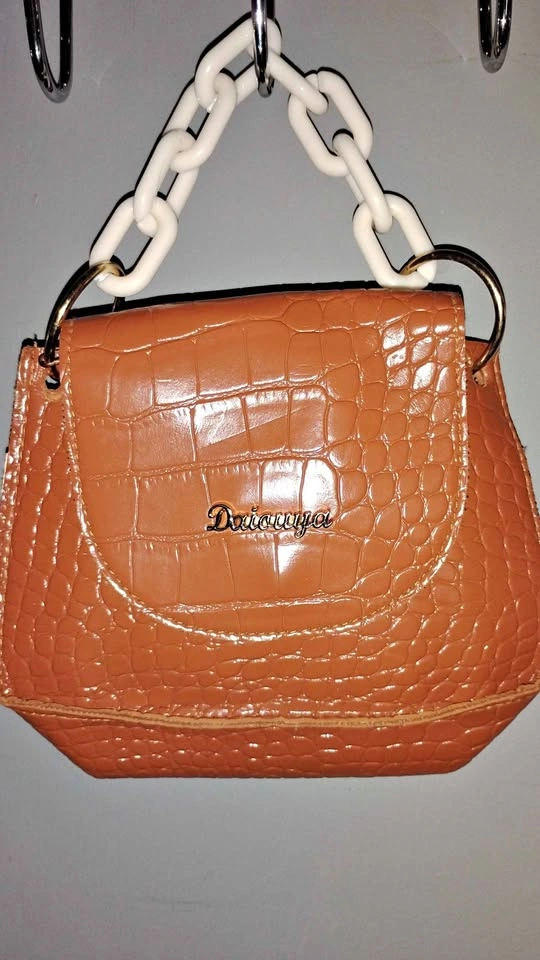 Daiouya Brown Croc Print Handbag w/ White Chain Handle