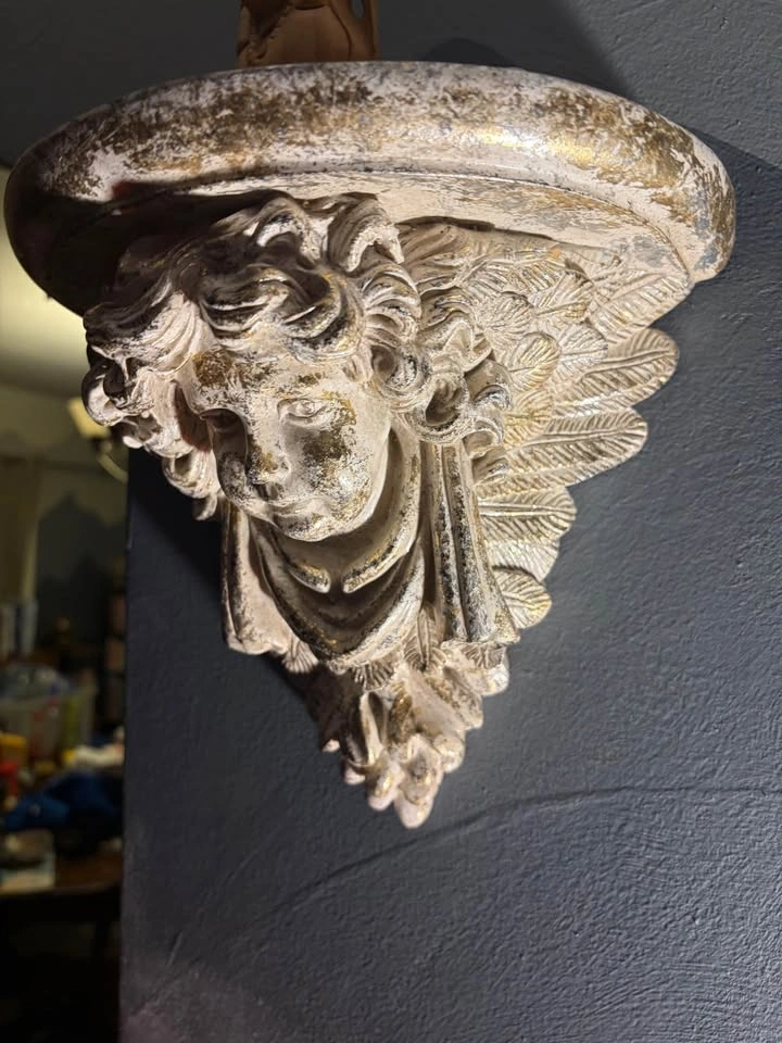 Distressed Gold Cherub Wall Shelf