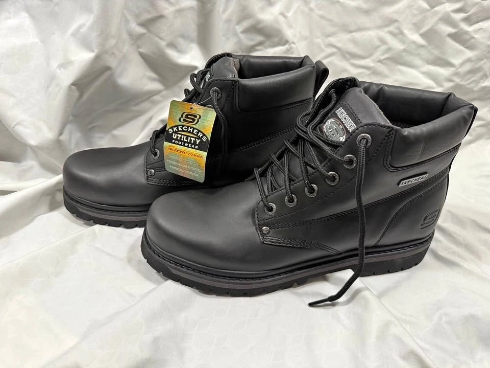 Men's Skechers Black Leather Boots 6606 Size 11.5