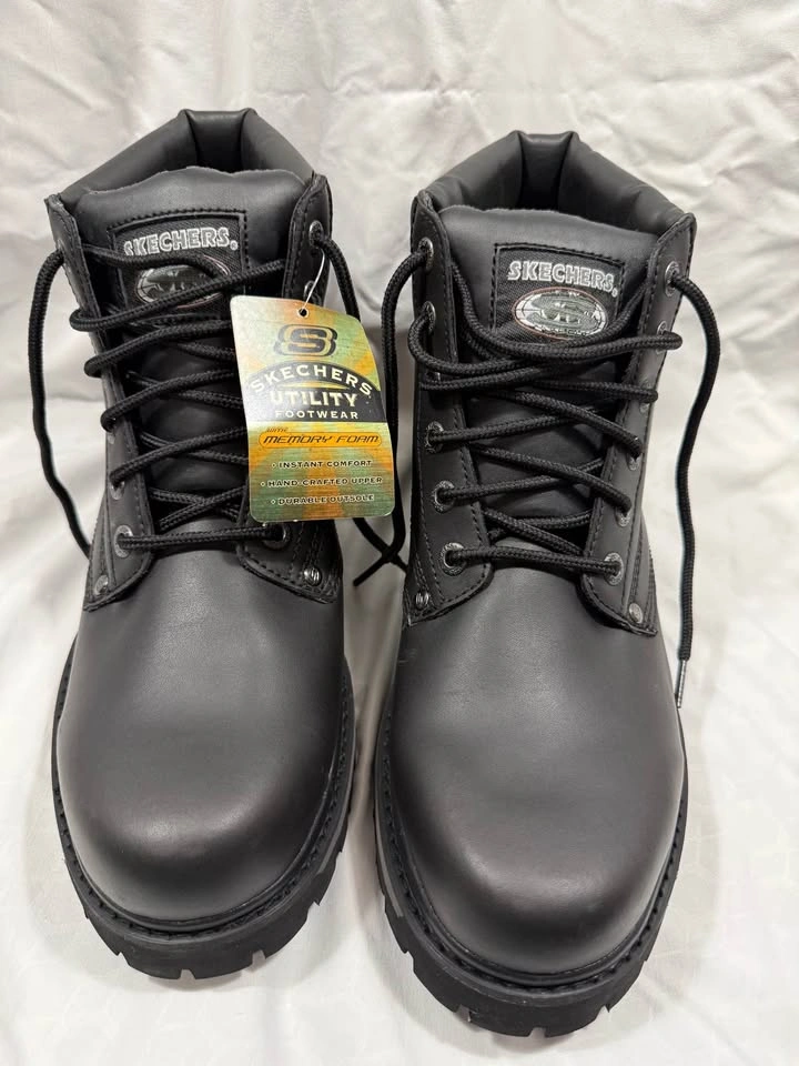 Men's Skechers Black Leather Boots 6606 Size 11.5 - photo 2