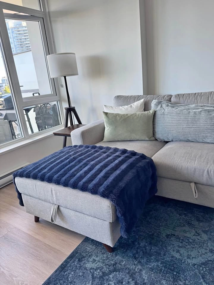 Indigo Navy Blue Faux Fur Throw Blanket