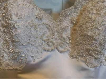 White Lace Long Sleeve Wedding Dress with Bow Back and Train - photo 3