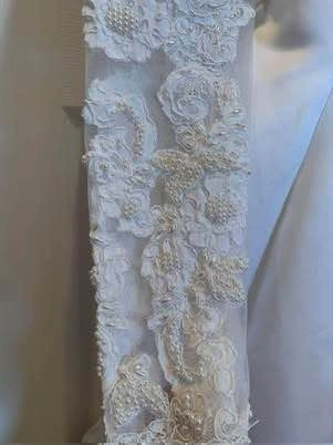 White Lace Long Sleeve Wedding Dress with Bow Back and Train - photo 4