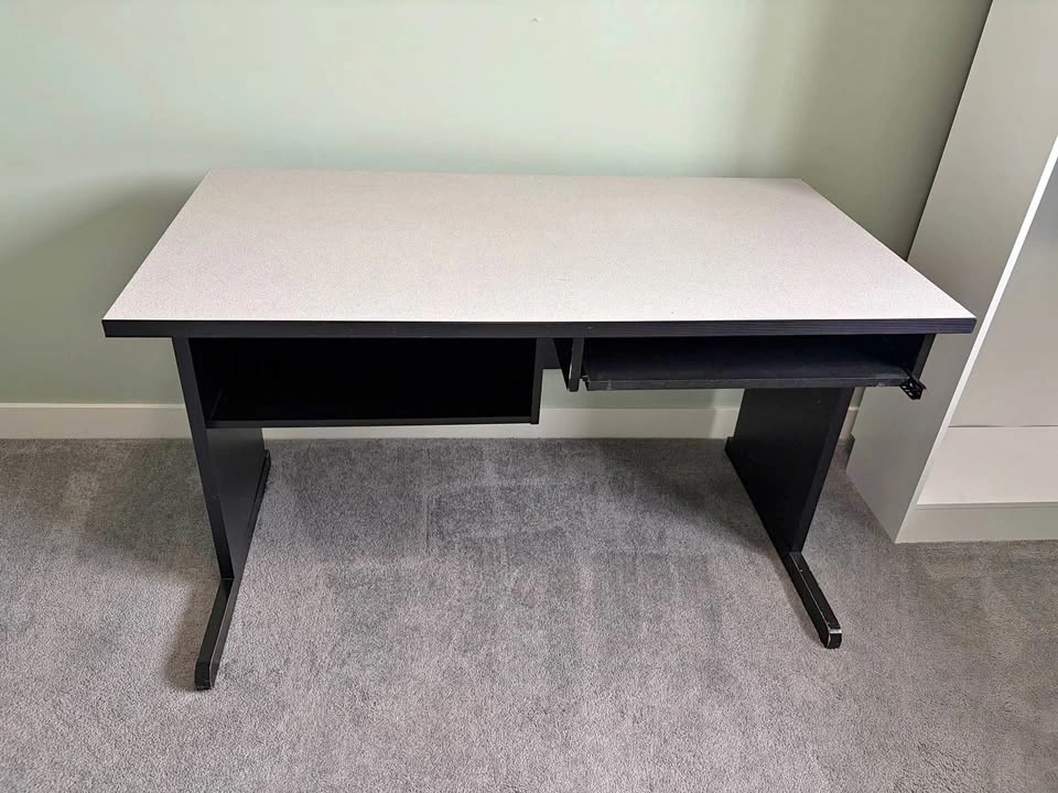 Black and Gray Computer Desk with Keyboard Tray