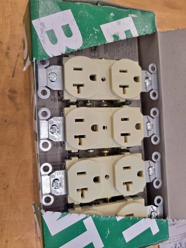 9 New Commercial Duty 20 Amp Duplex Receptacles, Ivory