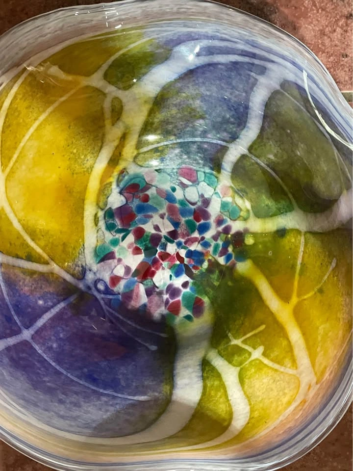 Hand Blown Studio Art Glass Bowl with Vibrant Speckled Frit Cent - photo 4