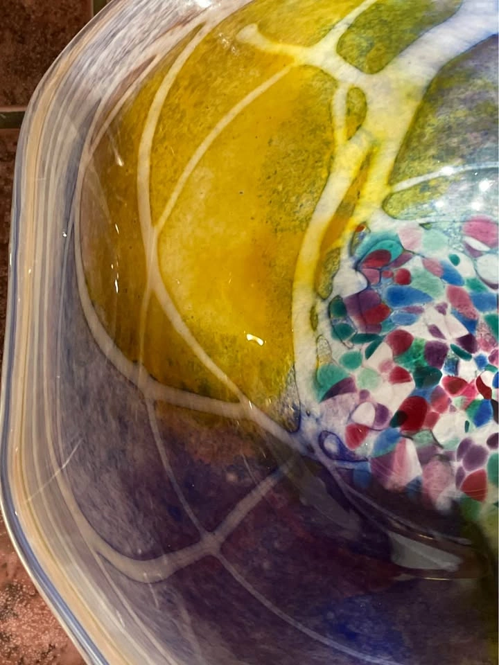 Hand Blown Studio Art Glass Bowl with Vibrant Speckled Frit Cent - photo 5