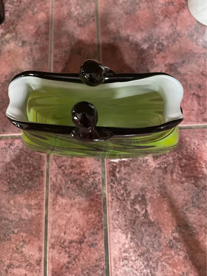 Murano Style Green & Yellow Swirl Art Glass Purse Vase - photo 2