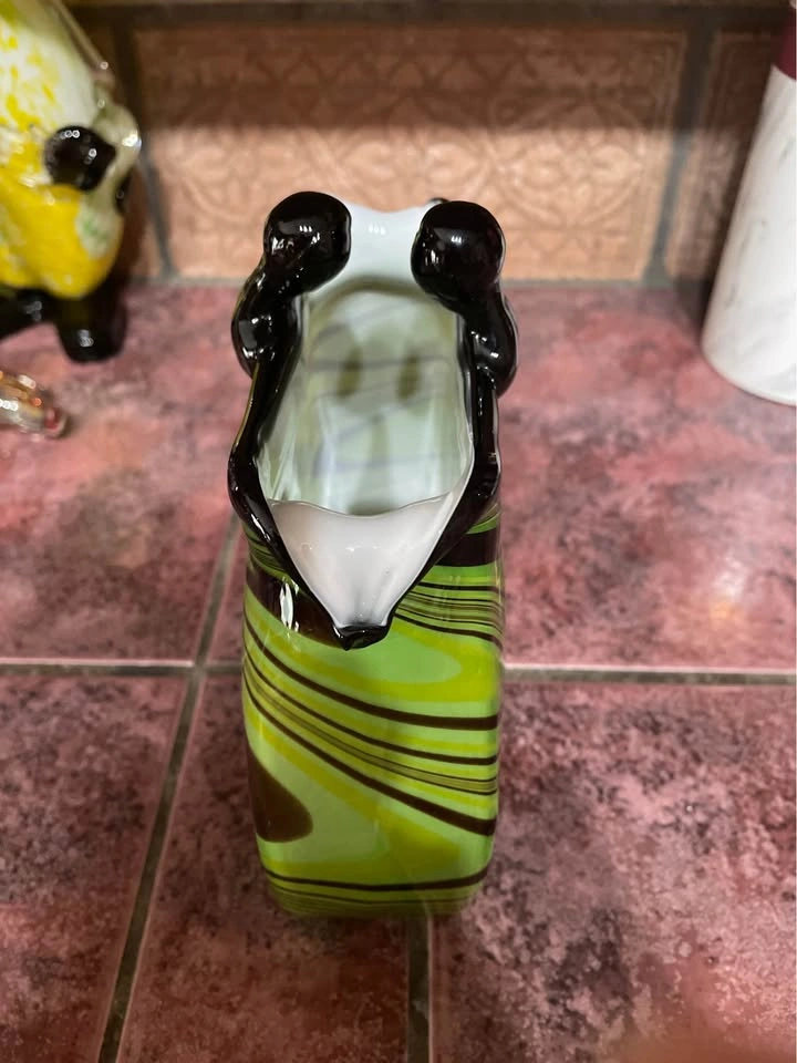 Murano Style Green & Yellow Swirl Art Glass Purse Vase - photo 5