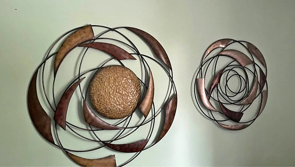 Abstract Circular Metal Wall Art Set Bronze Copper Finish