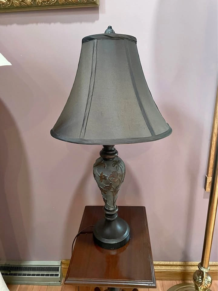 Traditional Dark Bronze Finish Resin Table Lamp with Elegant Flo