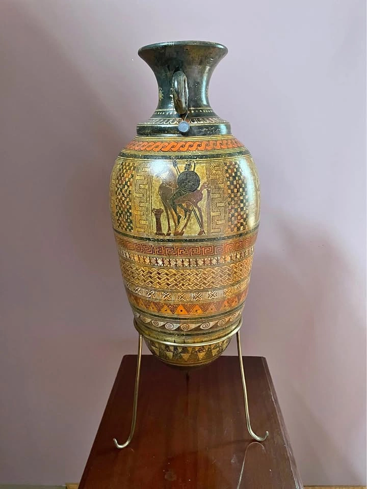 Hand-Painted Greek Amphora Museum Copy Replica w/ Stand