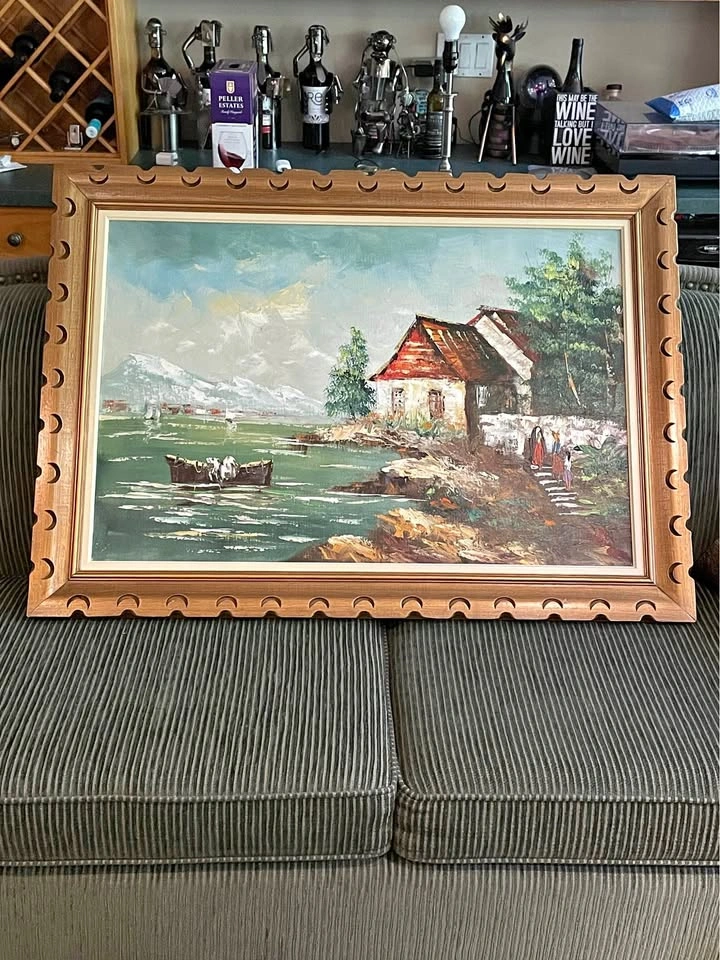 Vintage Framed Coastal Landscape Oil Painting