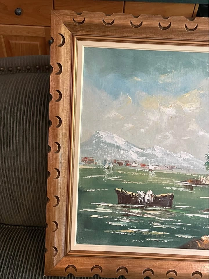 Vintage Framed Coastal Landscape Oil Painting - photo 2