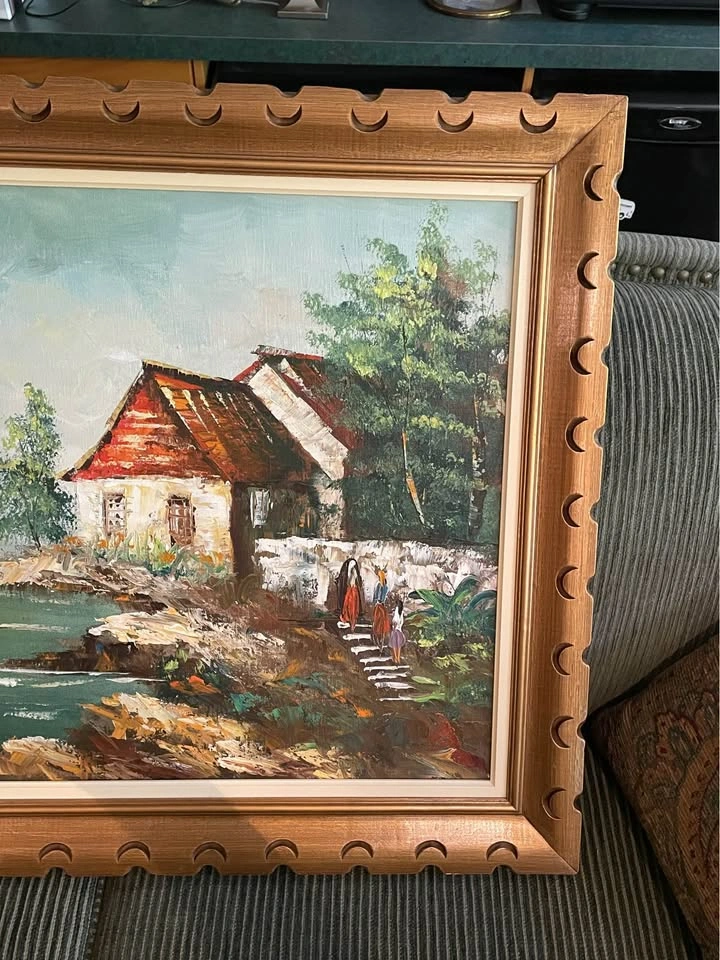 Vintage Framed Coastal Landscape Oil Painting - photo 3